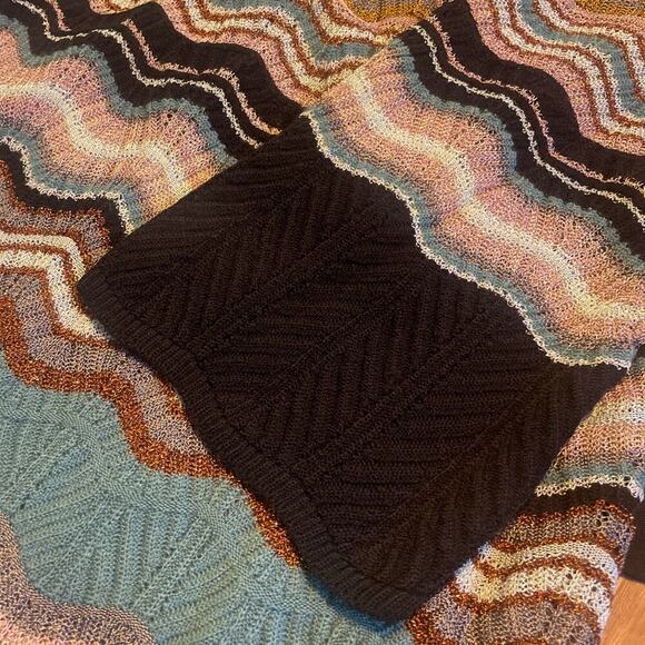 Missoni Mini Dress Striped Zig Zag Knit Long Sleeve 36 0 Wool Viscose Tie Neck - Picture 6 of 7